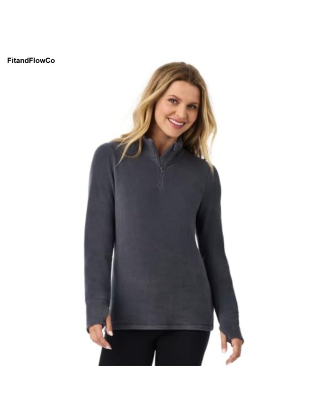 Fleece Quarter Zip Mockneck Pullover Long Sleeve Thumbholes Fitted